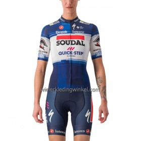 Set Fietsshirt + Korte Koersbroek 2023 Soudal Quick-Step Blauw Wit Dames